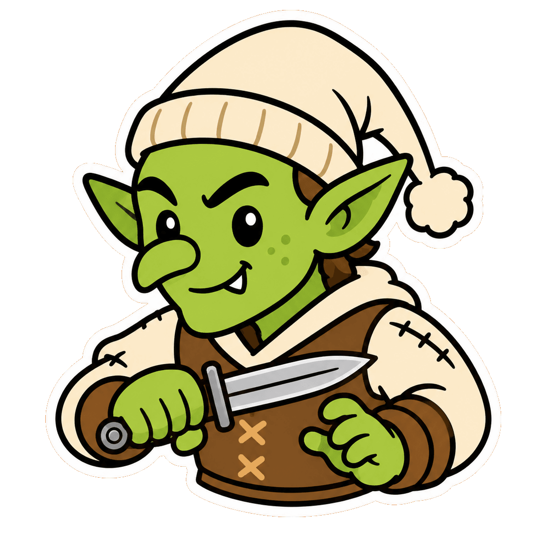 Grudge Goblin mascot holding a dagger